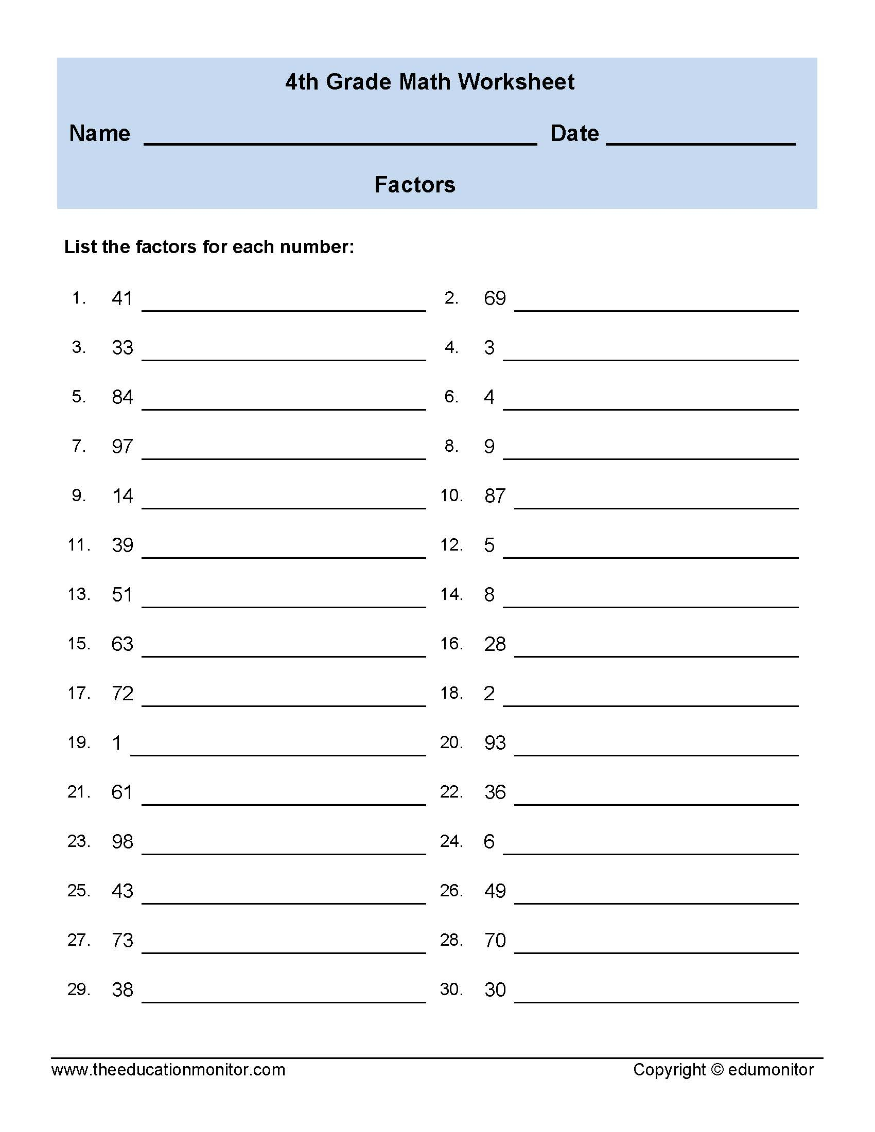 Printable Factors And Multiples Worksheets EduMonitor