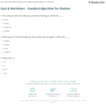 Quiz Worksheet Standard Algorithm For Division Study