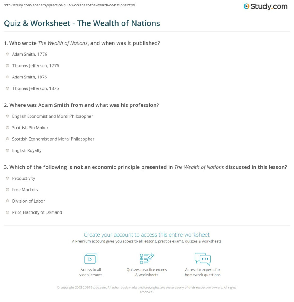 Quiz Worksheet The Wealth Of Nations Study