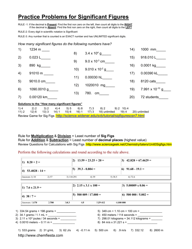 Significant Figures Multiplication And Division Worksheet Answers 