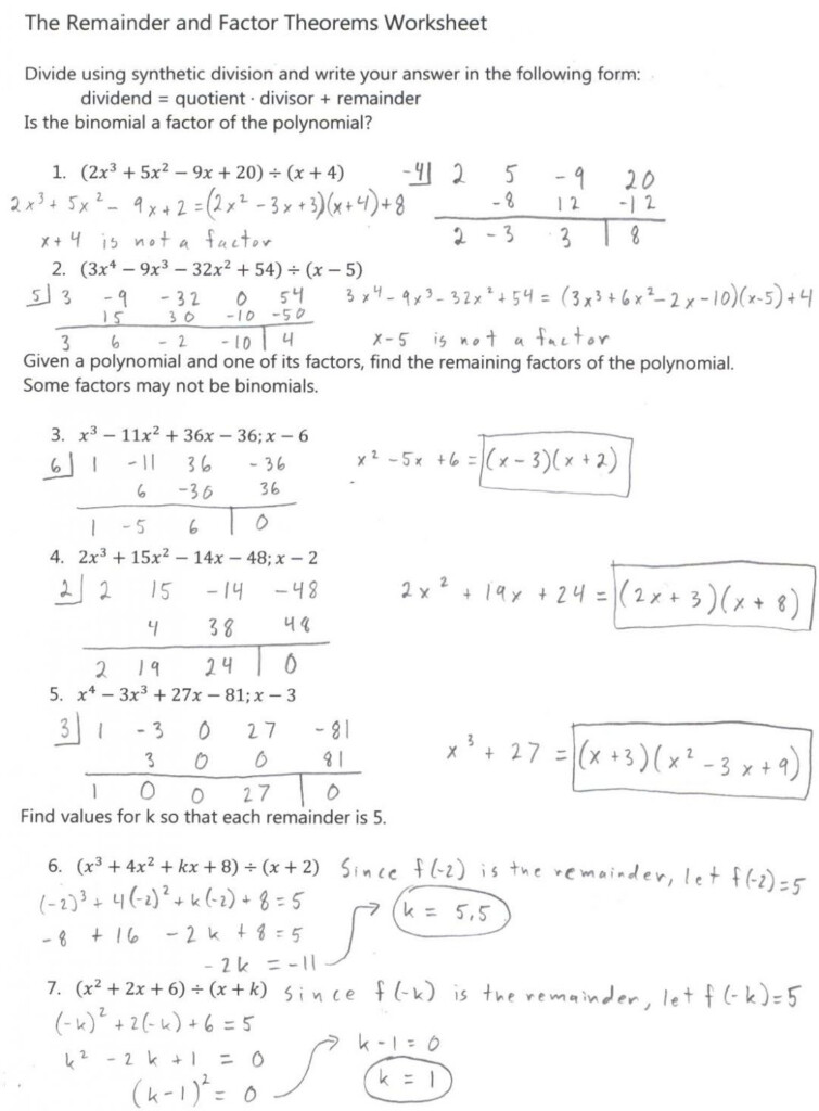 Synthetic Division Worksheet With Answers Pdf Db excel