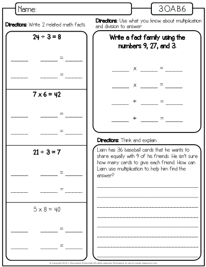 This Is A Set Of Worksheets For The Third Grade Math Standard 3 OA B 6 