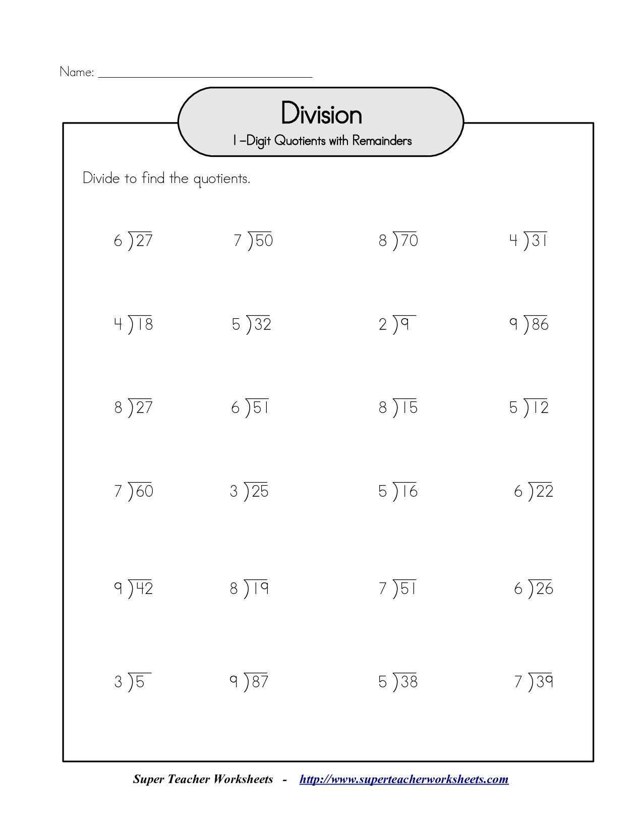 Two Digit Division Worksheets Easy Math Worksheets Division