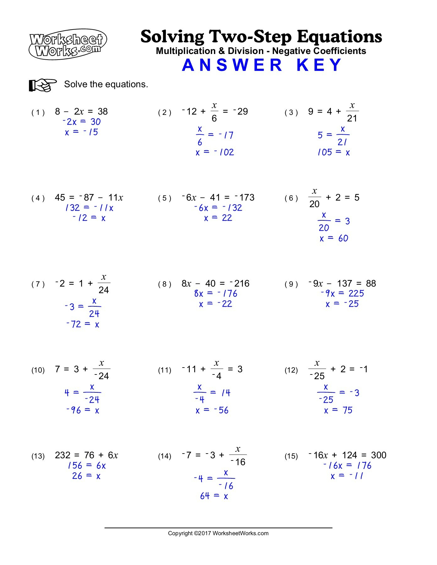 Two Step Equations Multiplication And Division Worksheet Pdf Times 