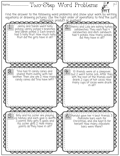 Two Step Winter Word Problems Multiplication Division