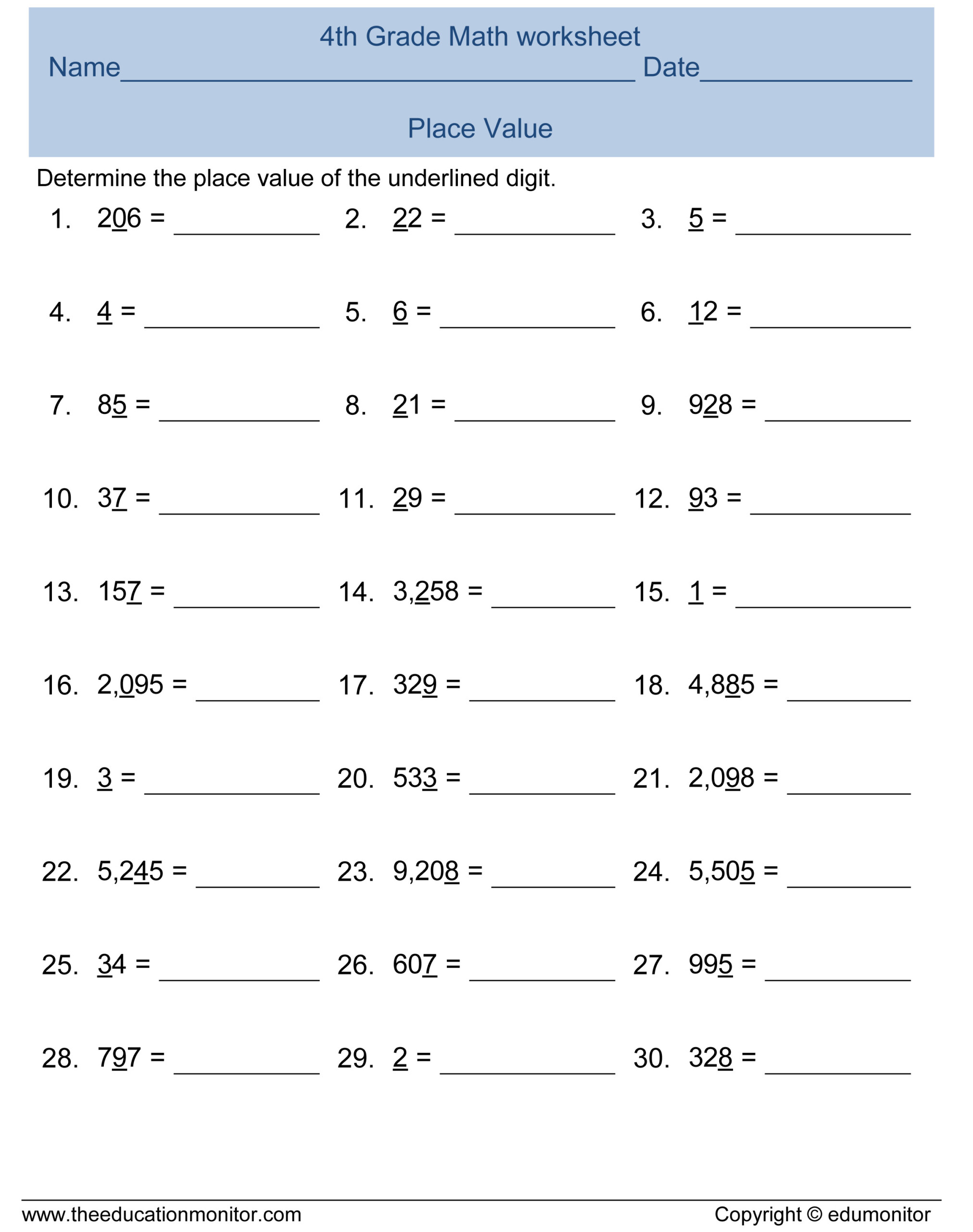 Wonderful 4th Grade Math Worksheets 4th Grade Place Value Math 