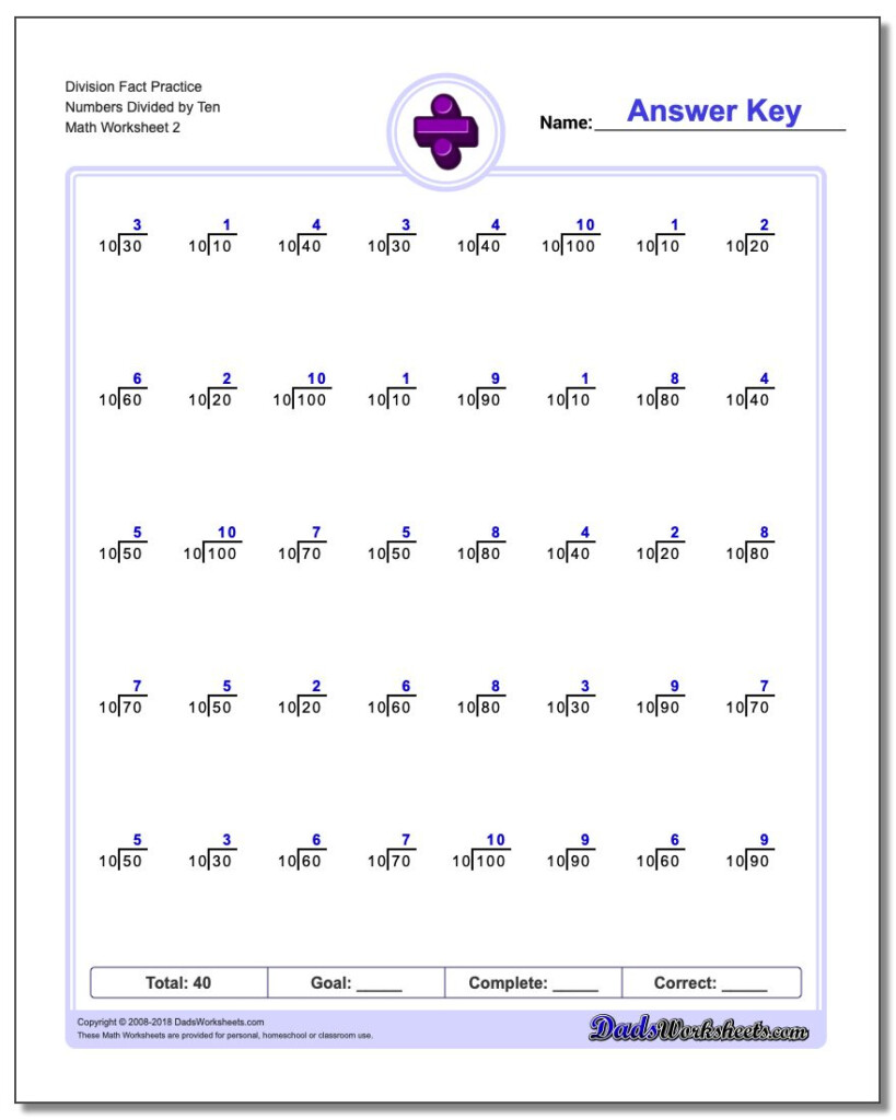Worksheets For Basic Division Facts Grades 3 4 Division Facts With 