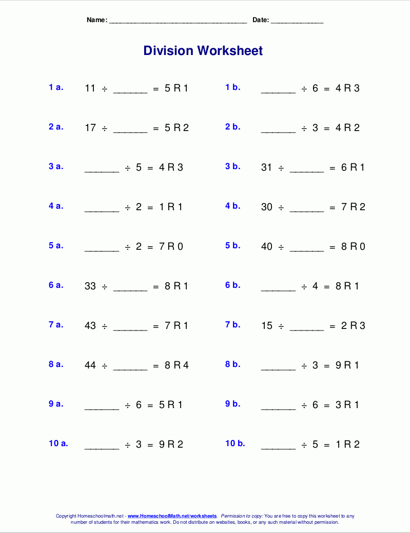 Worksheets For Division With Remainders