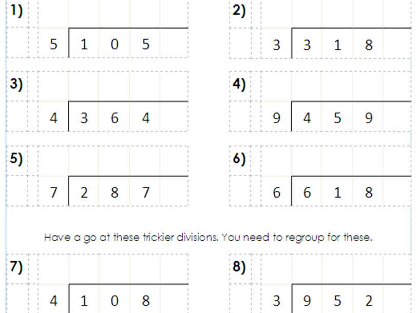 Year 5 6 Short Division Using The Bus Stop Method Differentiated