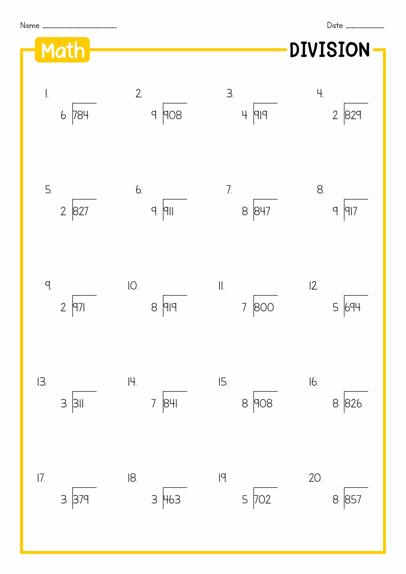 4Th Grade Division Problems With Answers