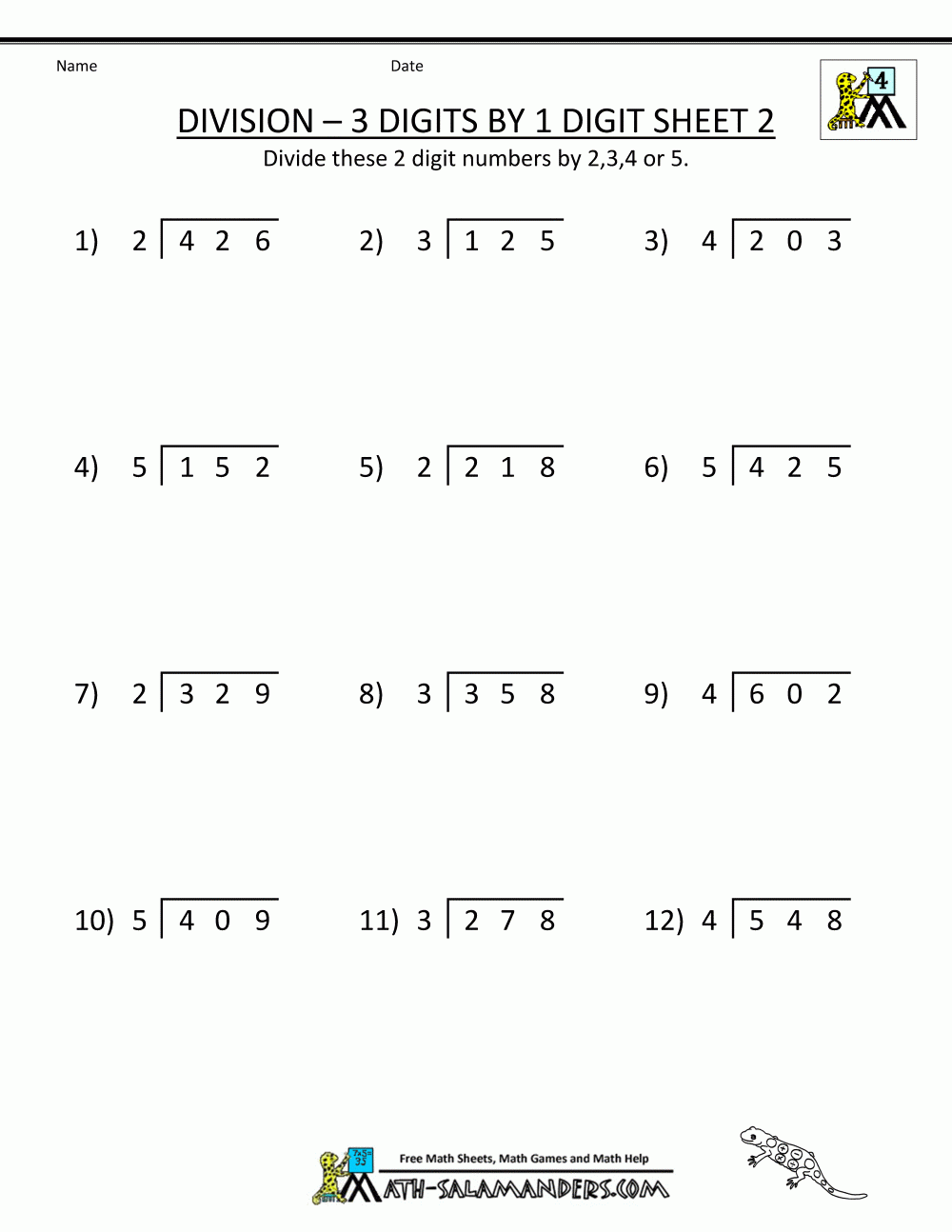 4th Grade Long Division Worksheets Grade 4 Division Facts Worksheets