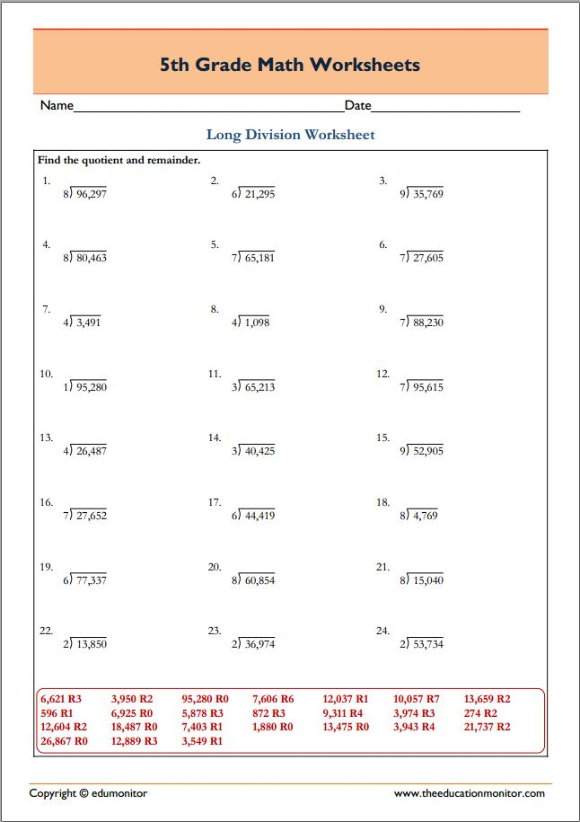 5Th Grade Division Worksheet