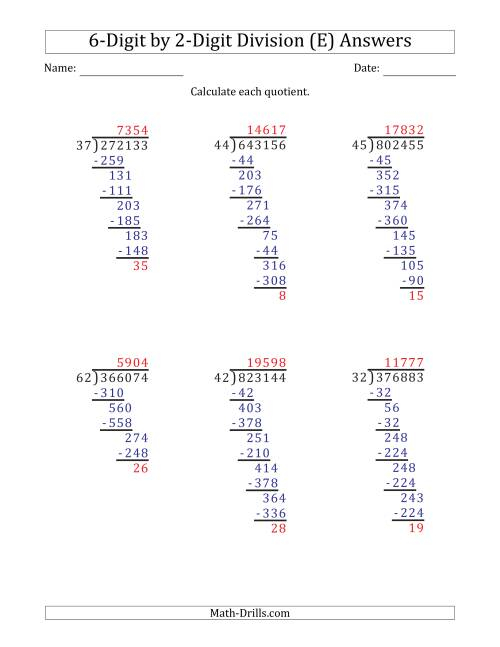 6 Digit By 2 Digit Long Division With Remainders And Steps Shown On 