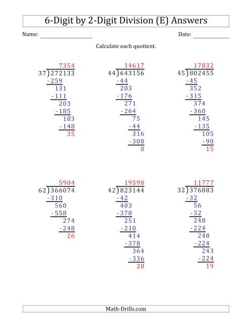 6 Digit By 2 Digit Long Division With Remainders And Steps Shown On