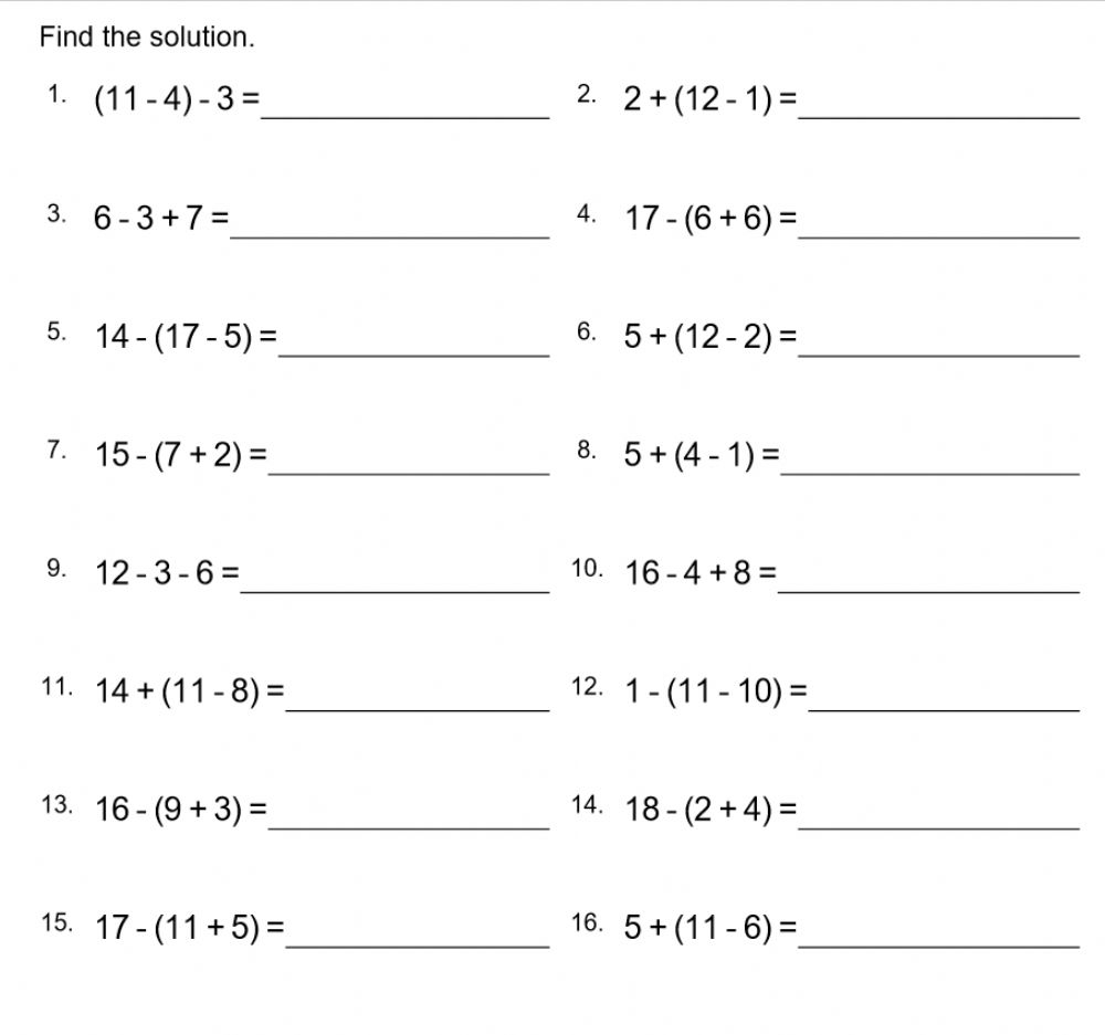 Addition Multiplication Subtraction And Division Worksheets