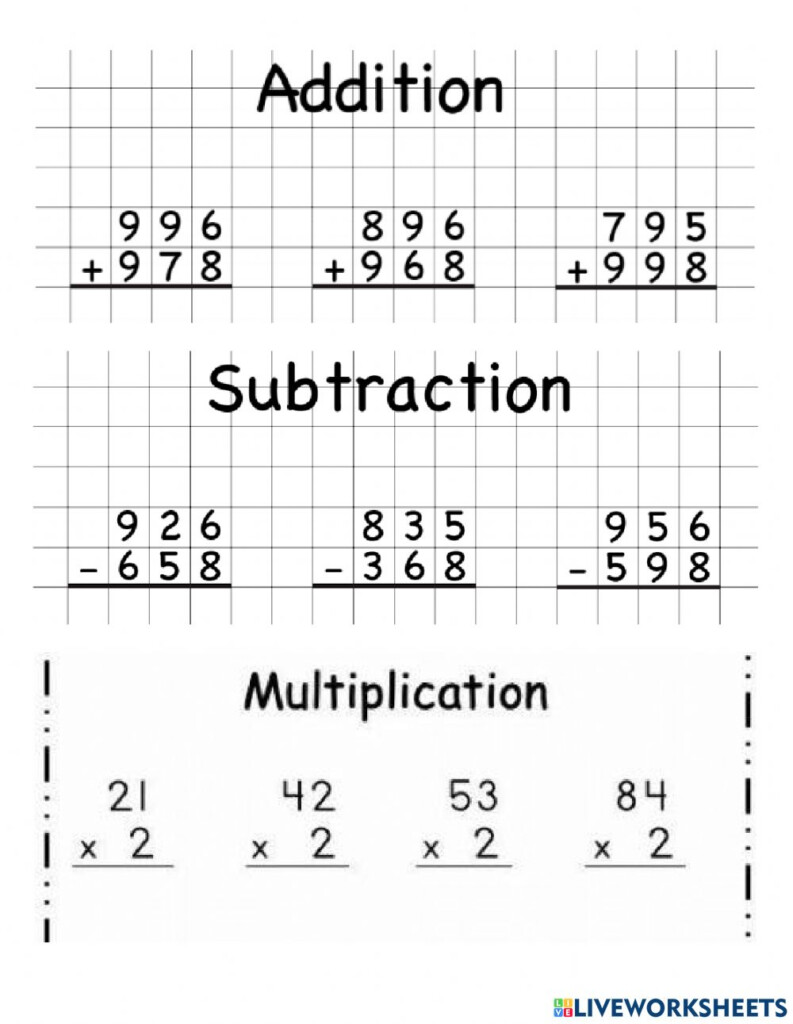 Addition Multiplication Subtraction And Division Worksheets