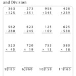 Addition Subtraction Multiplication Division Worksheets With Answer Key