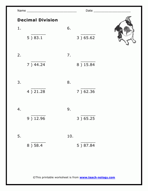 Benderos Printable Math Decimals Dividing Decimals Decimal Lesson