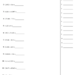 Decimal Addition Subtraction Multiplication And Division Worksheets