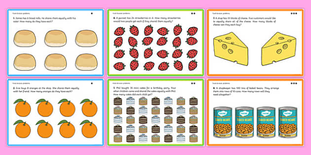 Differentiated Food Division Problems KS1 Maths Word Problems