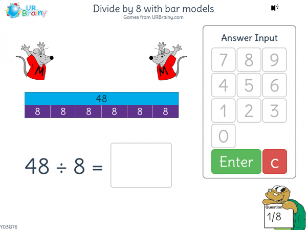 Divide By 8 With Bar Models Division And Fractions Maths Games For