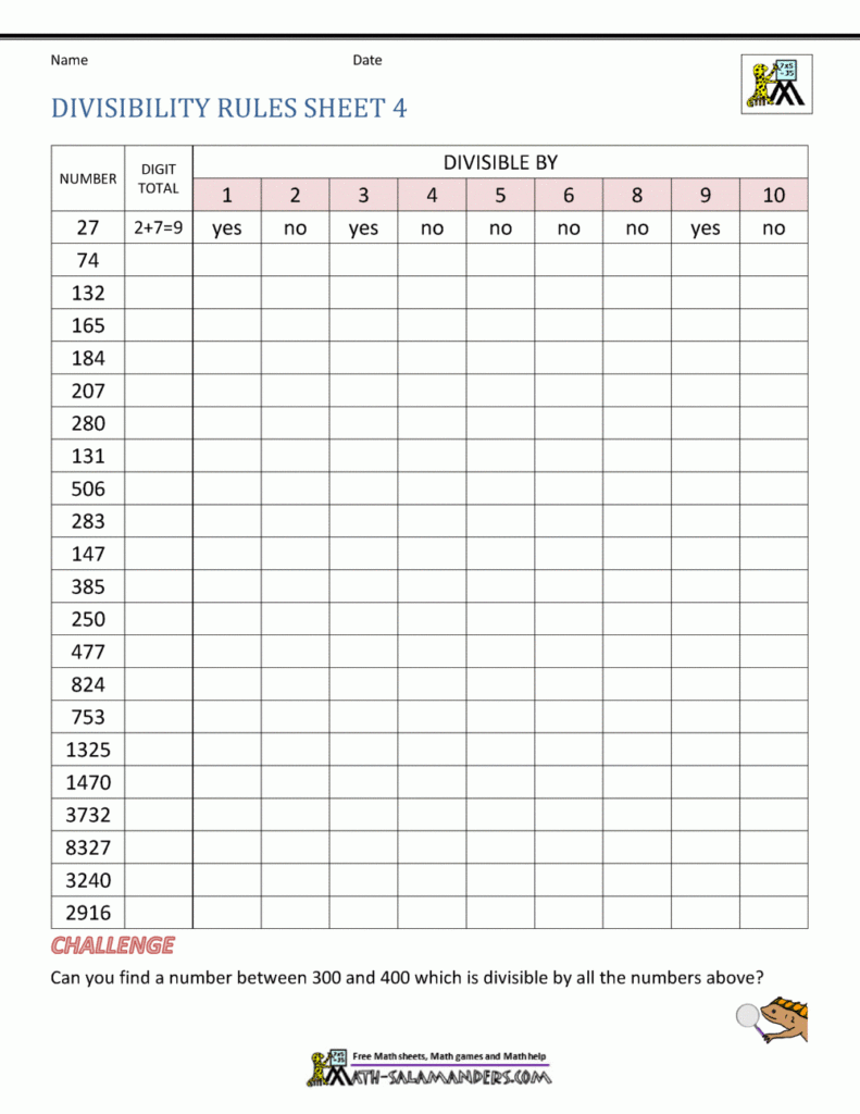 Divisibility Rules Worksheets