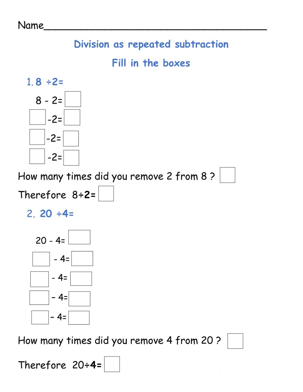 Division As Repeated Subtraction Worksheet