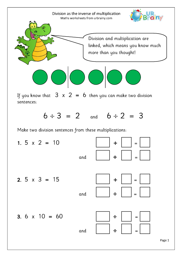 Division As The Inverse Of Multiplication Division Maths Worksheets 