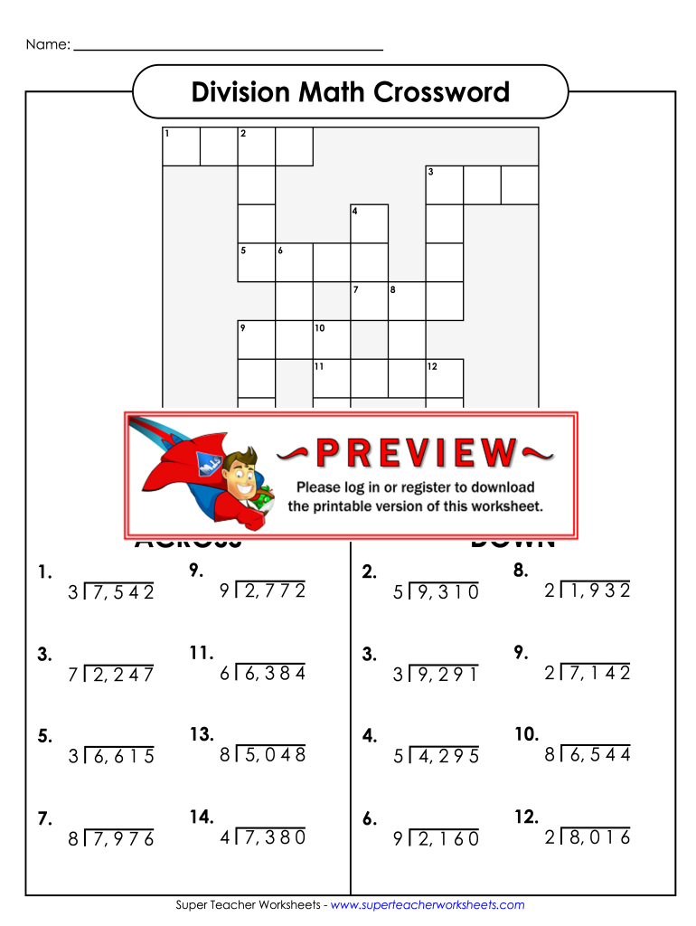 Division Math Crossword Fill Out Sign Online DocHub