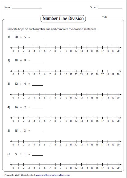 Division Using Number Line Worksheets