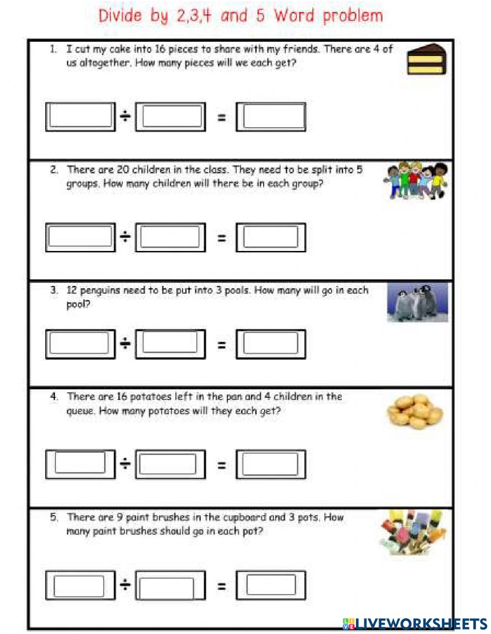 Division Word Problems Worksheets Basic Division Word Problems