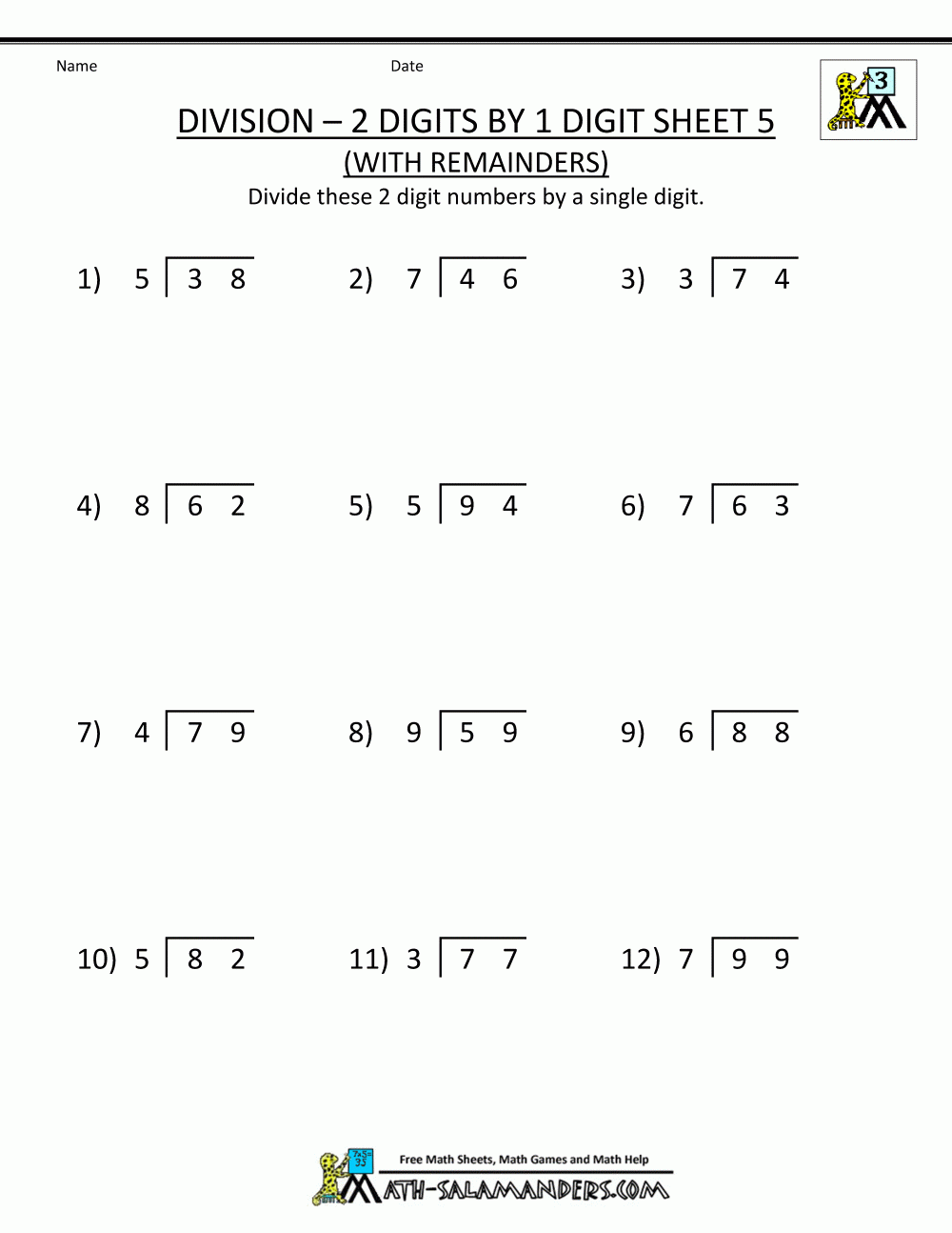 Division Worksheets 3rd Grade