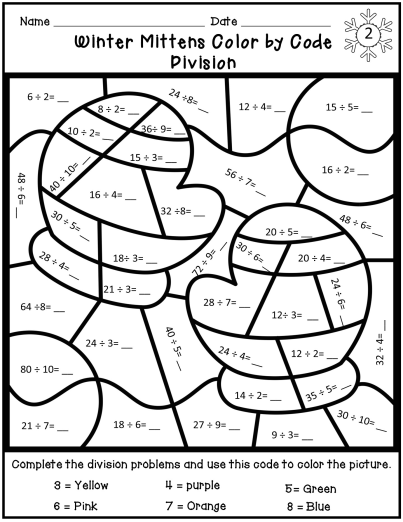 Division Worksheets Winter Theme