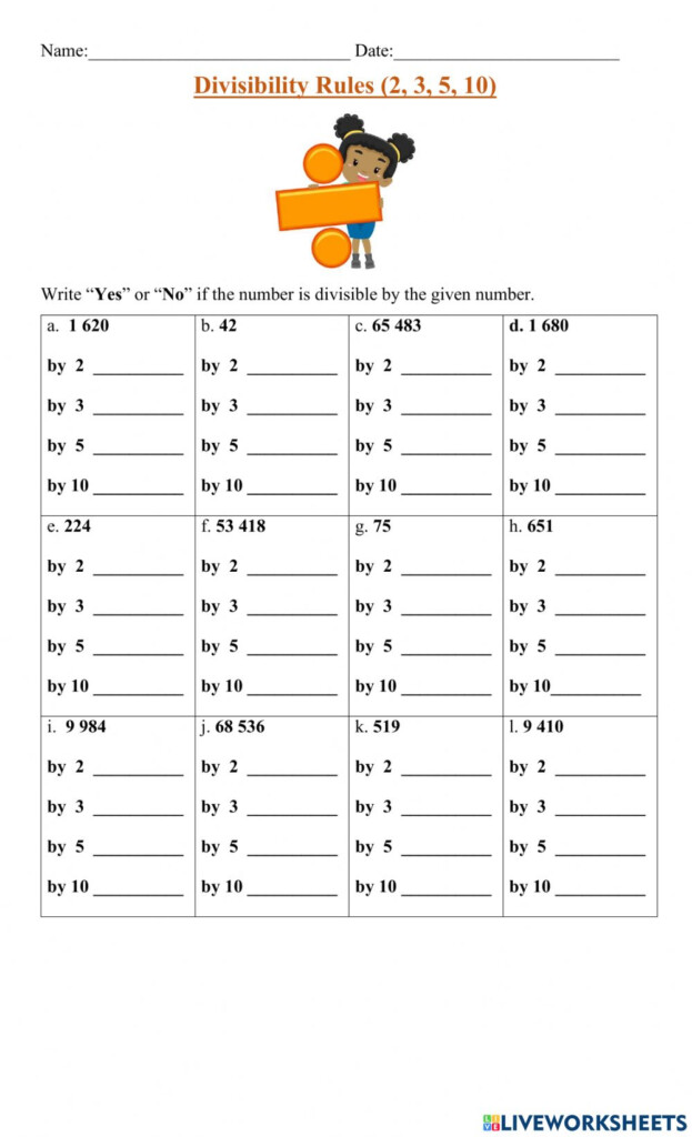 Ejercicio De Divisibility Rules 2 3 5 10