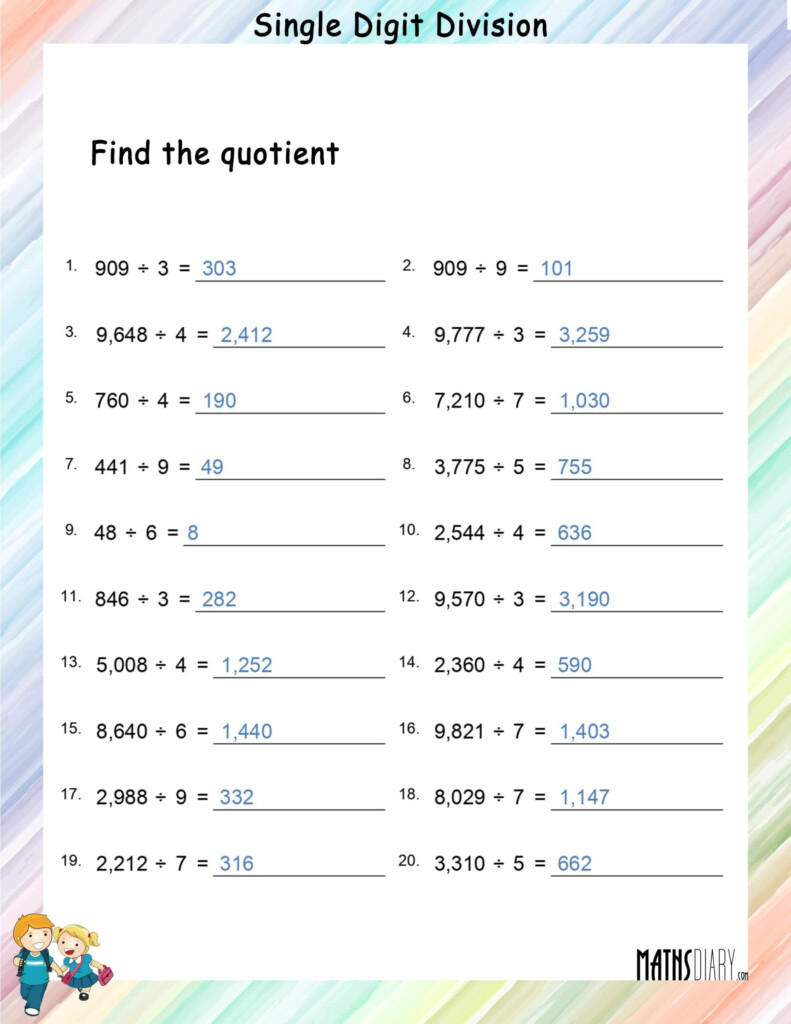 Fourth Grade Math Worksheets Free Printable K5 Learning 4 Digit By 1 