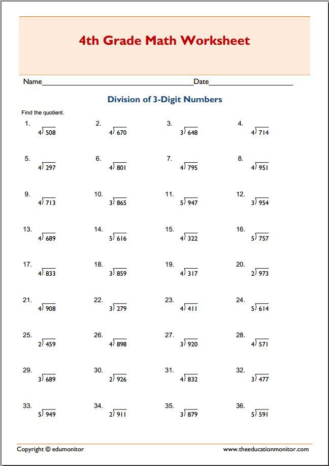 Free Printable 4th Grade Division Worksheets Learning How To Read