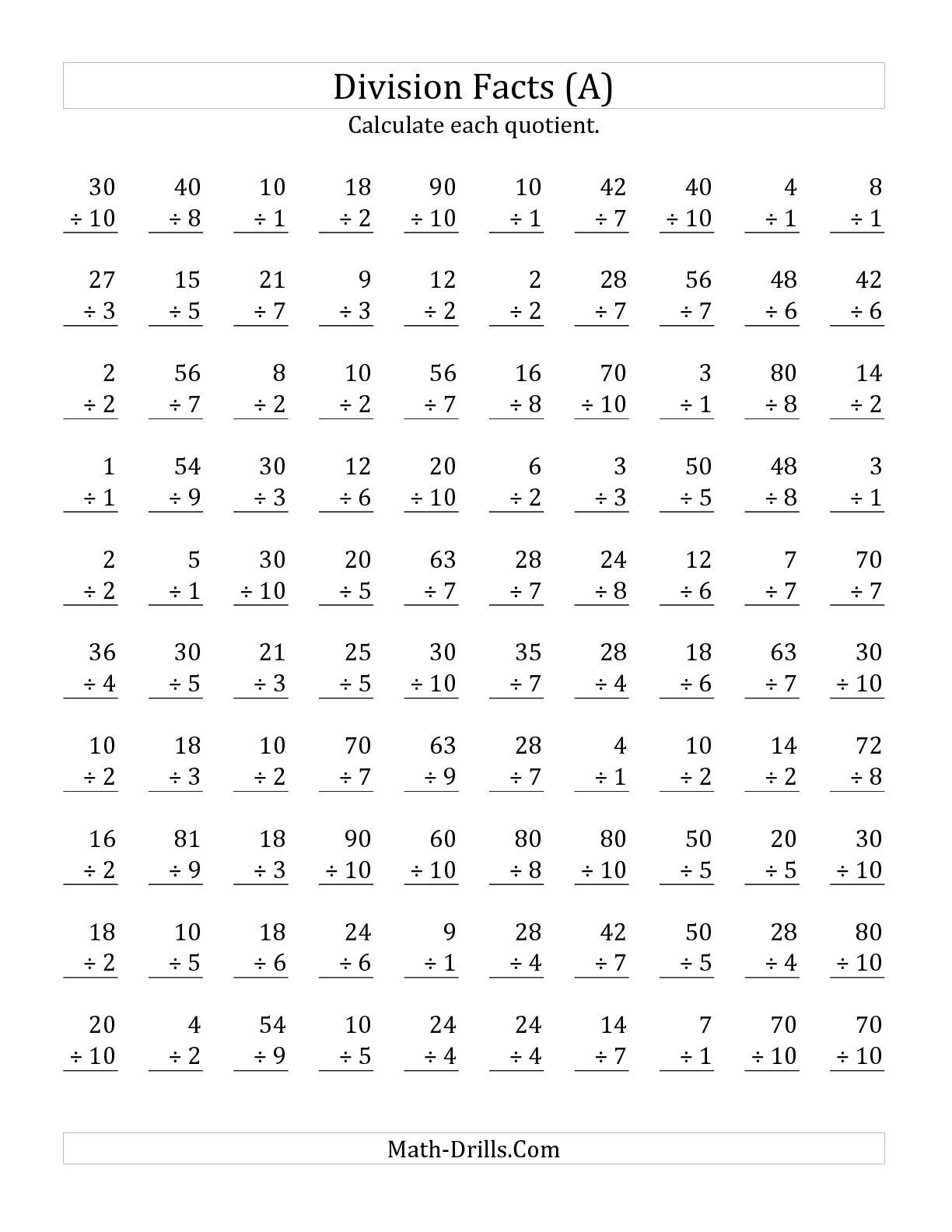 Individual Division Fact 12 A Printable Division Facts Worksheets 