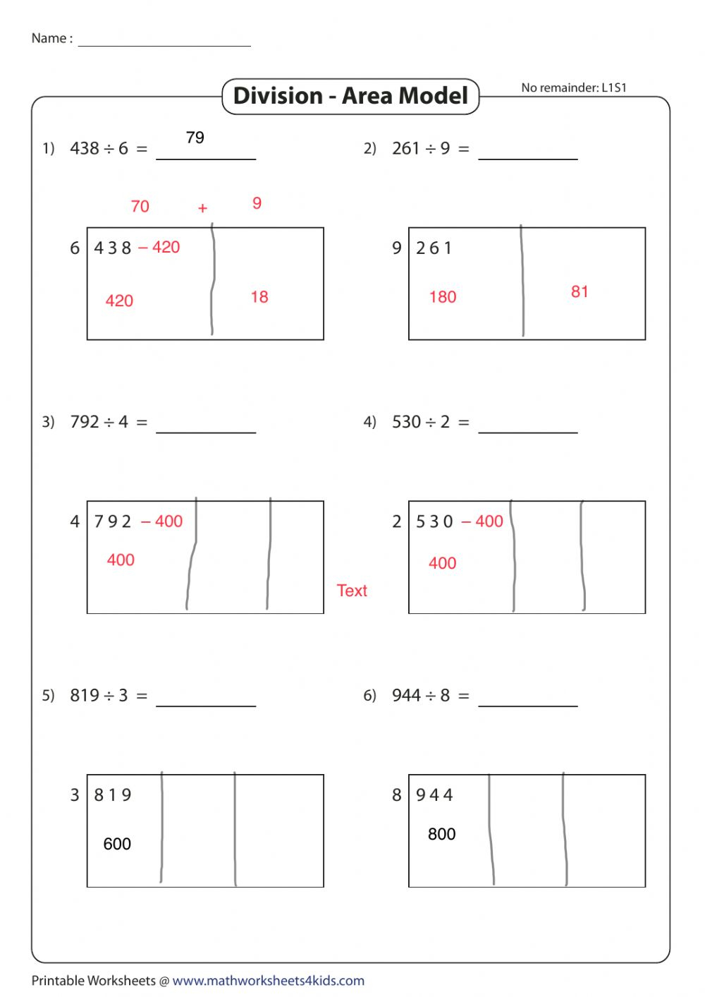 Long Division Box Method Worksheets