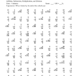 Math Multiplication Division Addition Subtraction Worksheets