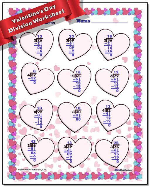 Math Worksheets Valentine s Day Valentine s Day Division Worksheets 