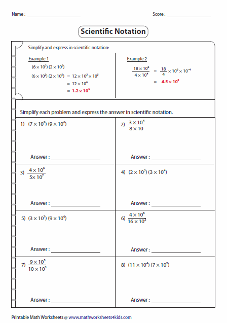 Scientific Notation Worksheets