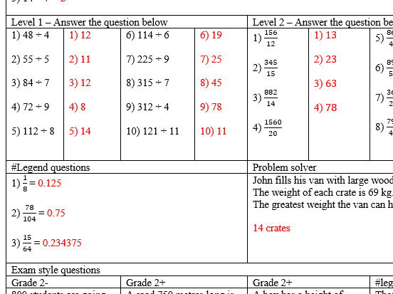 Short Division Bus Stop Method Worksheet Teaching Resources