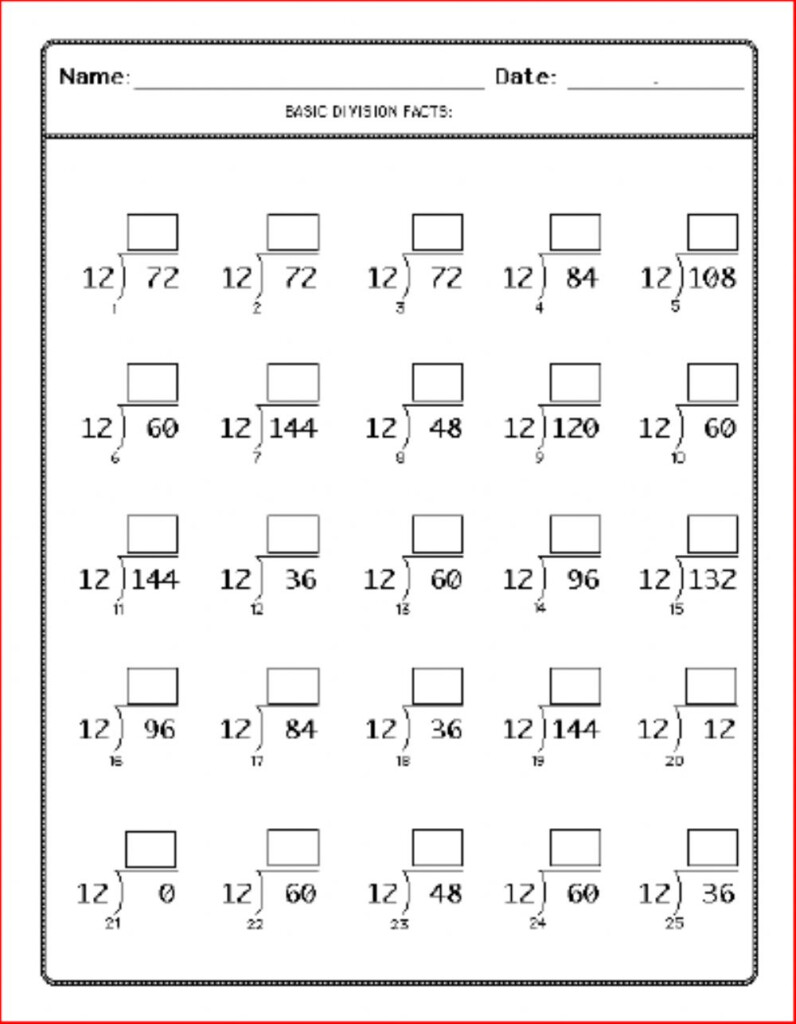 Short Division Worksheet 4 Recommended For Year 7 Students Working At 