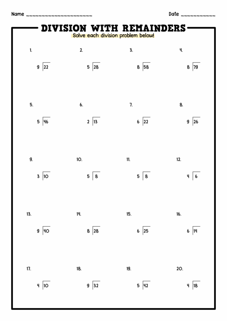 Simple Division Worksheets With Remainders Tomas Blog