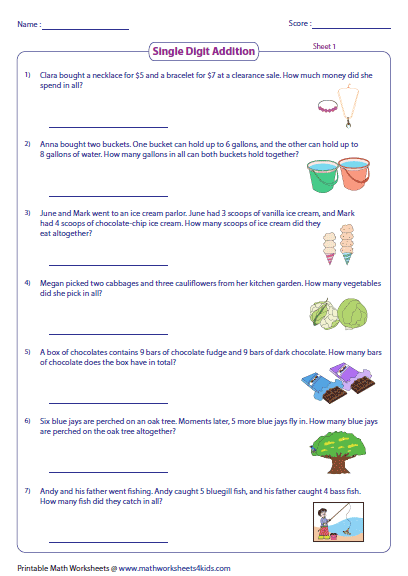 Story Sums For Class 4 Addition And Subtraction OWorksheet