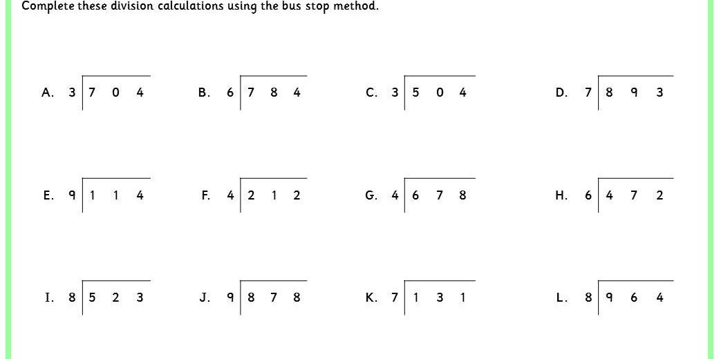 Teaching Division Ks2 Bus Stop Method Harold Arnold s Division Worksheets