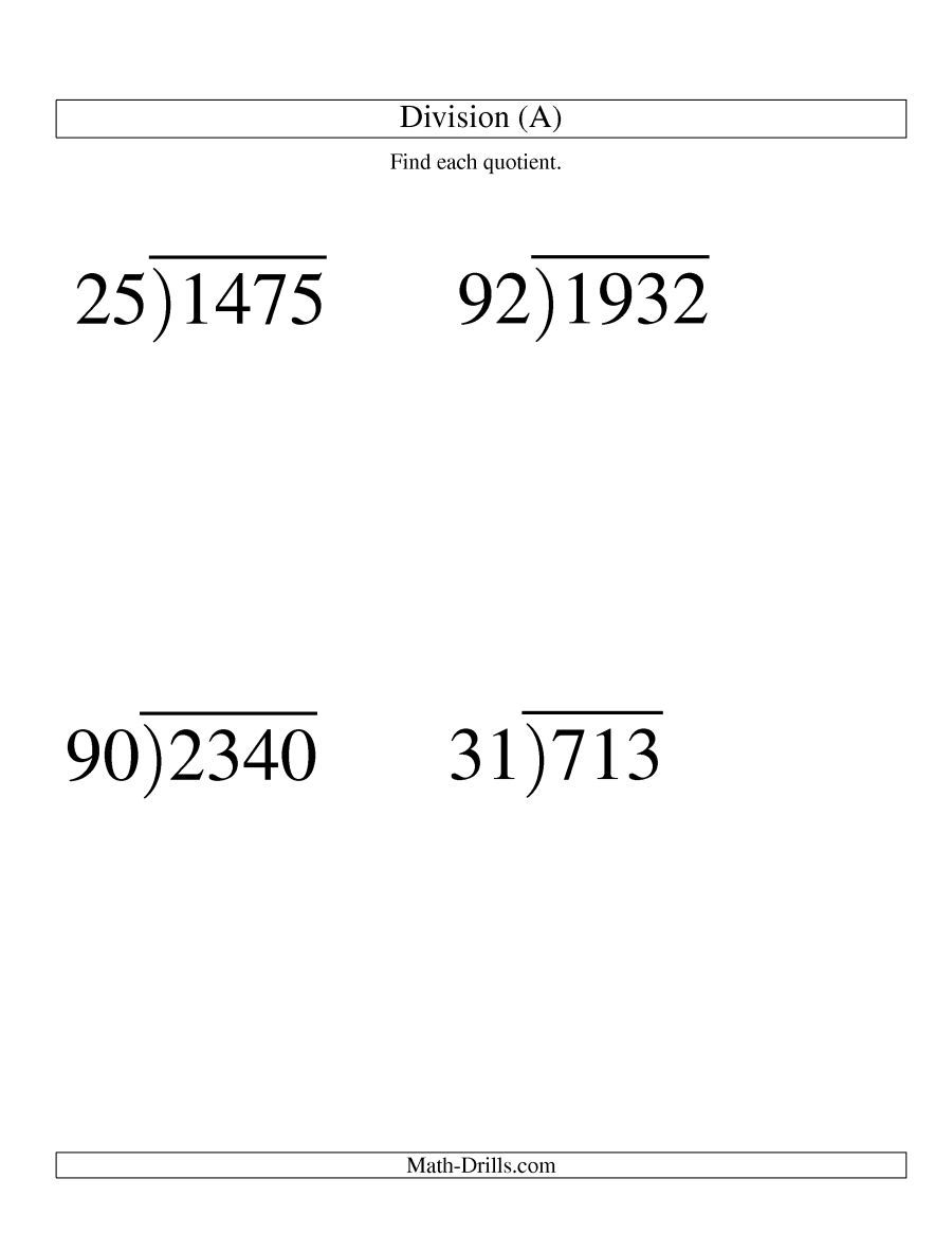 The Long Division Two Digit Divisor And A Two Digit Quotient With No