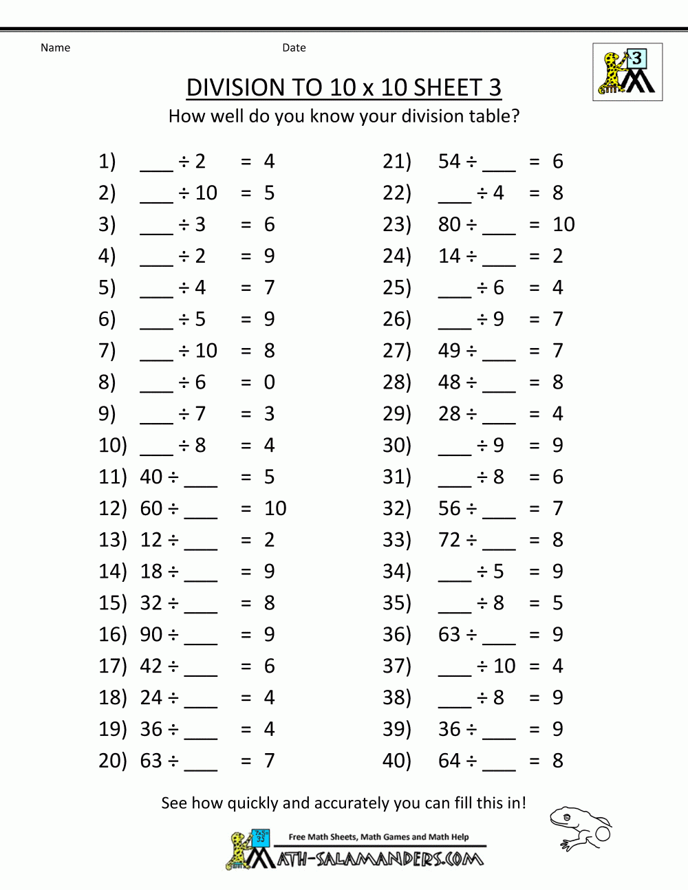 Third Grade Math Worksheets Free Printable K5 Learning Division 