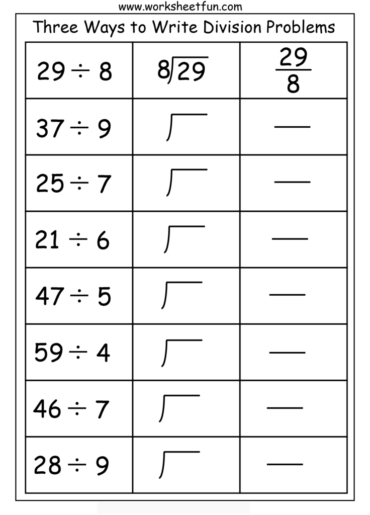 Three Ways To Write Division Problems 1 Worksheet FREE Printable 